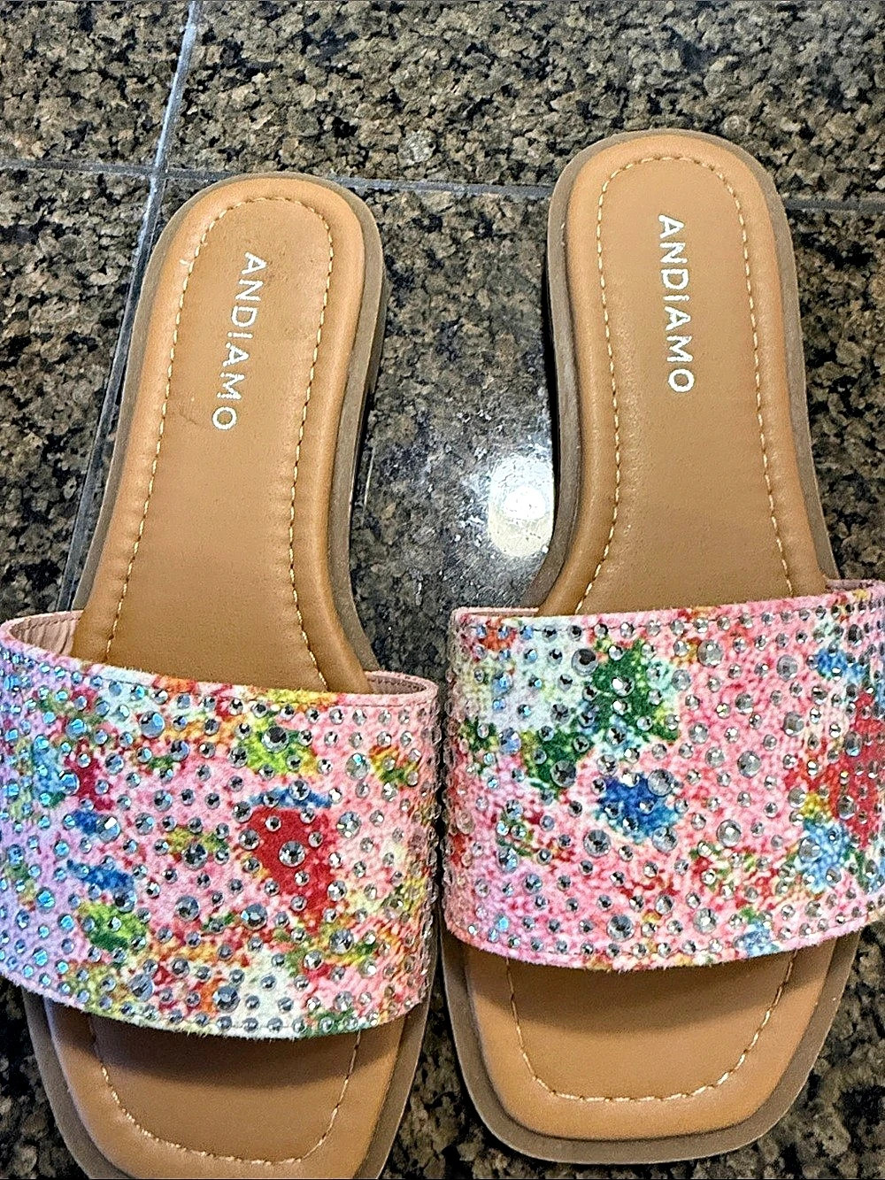 ANDIAMO Pink Embellished Slide Sandals